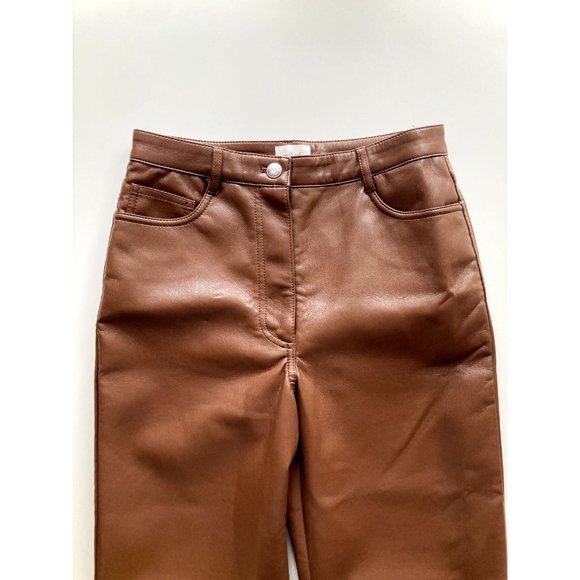 NWOT Aritzia WILFRED Melina Cognac Brown Vegan Leather Trousers Pants, Size 6 - Picture 7 of 14